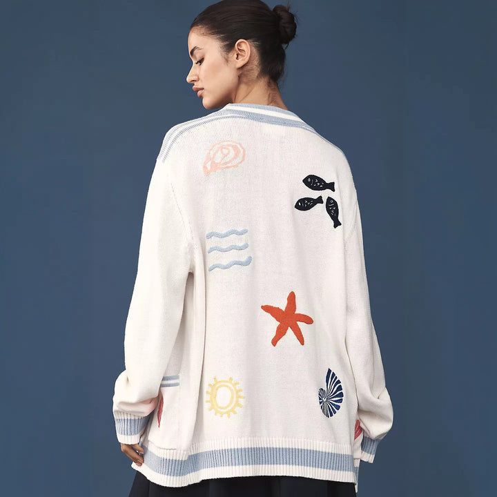 Damen Strickjacke mit maritimen Motiven und lockerer Passform Drune
