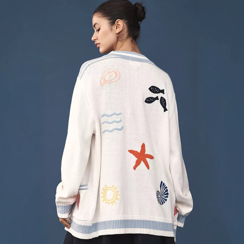 Damen Strickjacke mit maritimen Motiven und lockerer Passform Drune