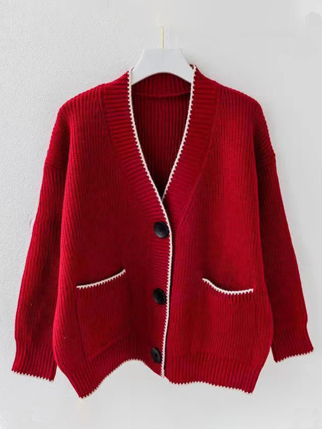 Damen Großer Strickcardigan mit praktischen Taschen und kontrastierendem Saum Drune