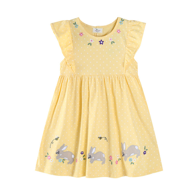 Mädchen Sommerkleid mit verspielten Hasen- und Blumenstickereien Drune