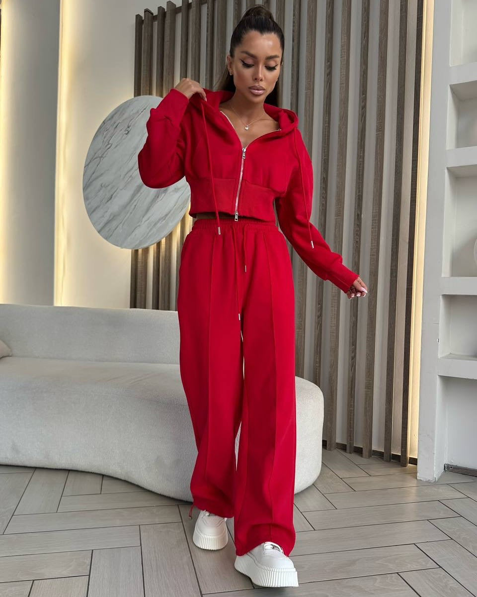 Damen sportliches Hoodie-Set mit weitem Schnitt und elastischem Bund Drune