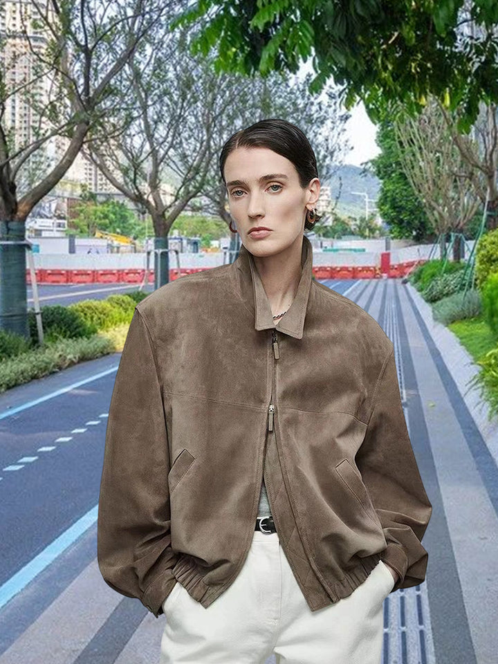 Damen Luxuriöse Wildlederjacke mit elastischem Bund und lässigem Schnitt Drune