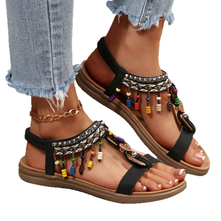 Damen Riemensandalen mit bunten Perlen und komfortablem Fußbett Drune