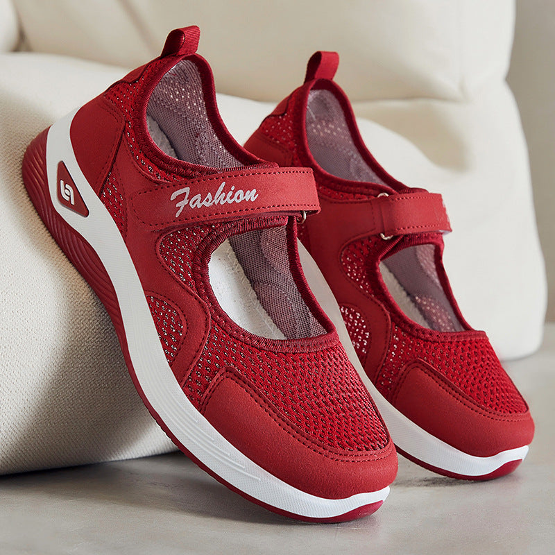 Damen nan atmungsaktiver Mary-Jane Walking-Schuh mit Klettverschluss, nahtlosem Mesh-Obermaterial und stoßdämpfender Leichtsohle Drune