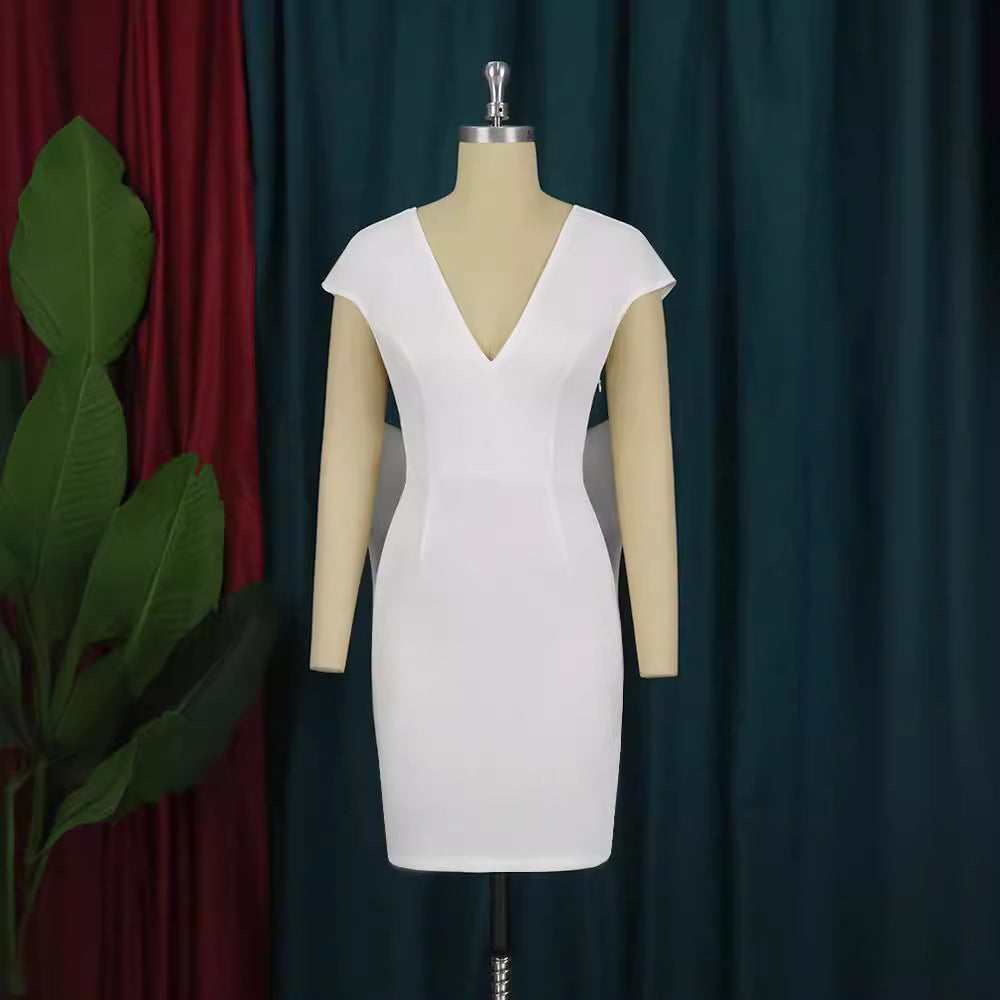 Damen figurbetontes Cocktailkleid mit elegantem V-Ausschnitt und schwingendem Saum Drune