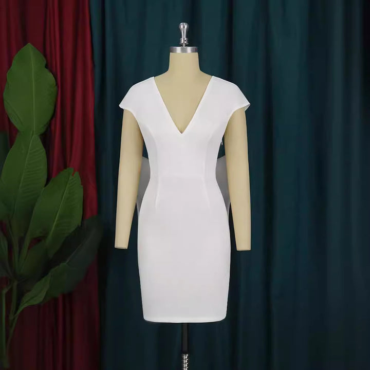 Damen figurbetontes Cocktailkleid mit elegantem V-Ausschnitt und schwingendem Saum Drune