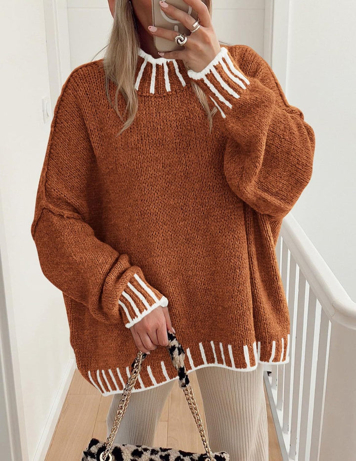 Damen lässiger Grobstrickpullover mit modernem Streifenmuster Drune