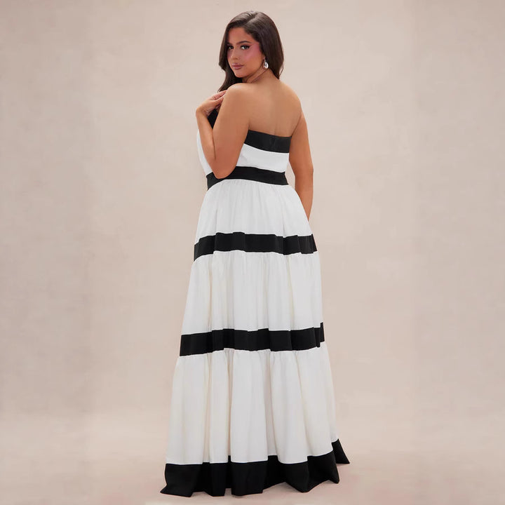 Damen Maxikleid mit schulterfreiem Design und weitem Rock Drune