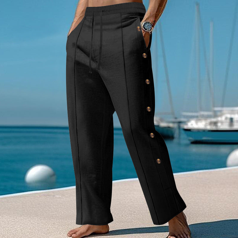 Herren nan maritime Relaxhose mit weitem Bein, elastischem Kordelzugbund und seitlicher Knopfleiste Drune