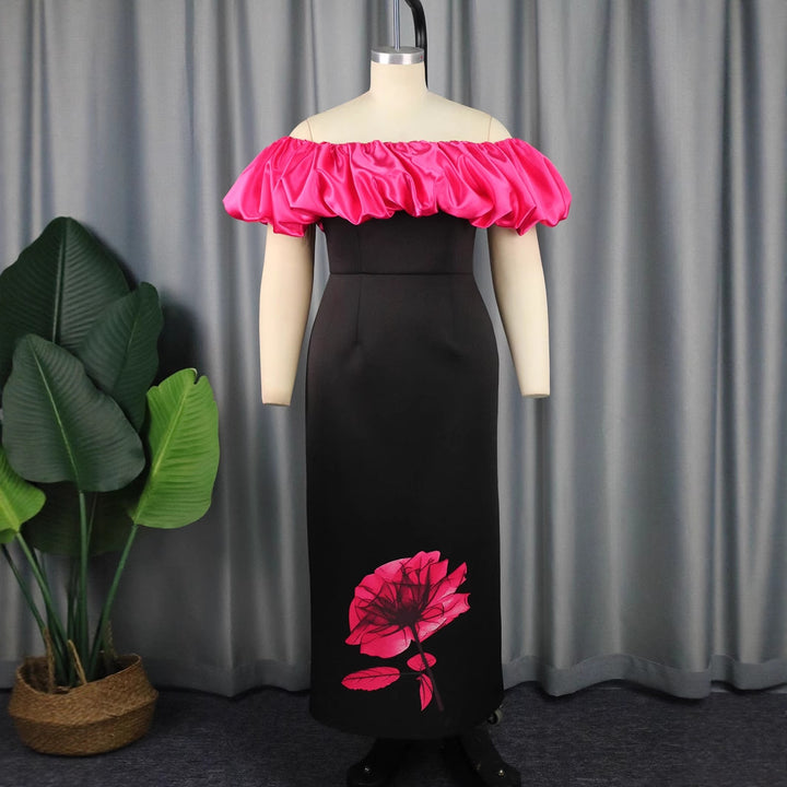 Damen elegantes Maxikleid mit voluminösem Rüschenkragen und floralem Print Drune