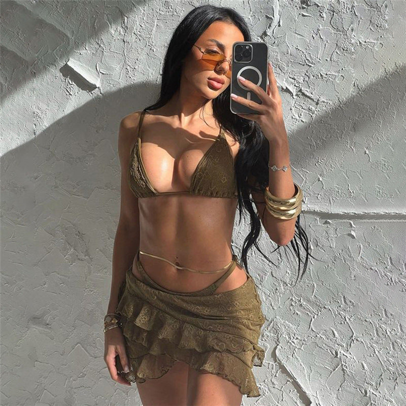 Damen Bikini Set mit Rüschen und zartem Spitzenmuster Drune
