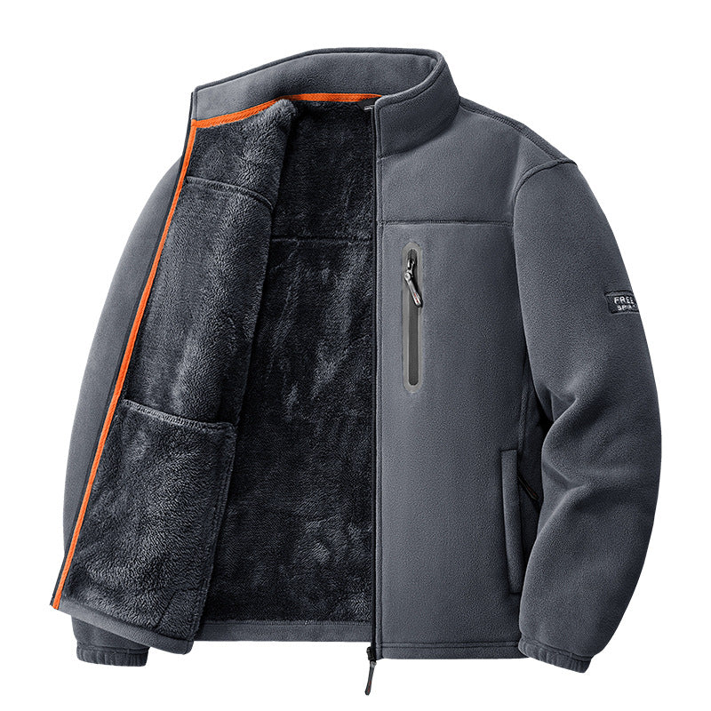 Herren nan Thermo-Fleecejacke mit hochflorigem Teddyfutter, Brust-Reißverschlusstasche und winddichter Front Drune