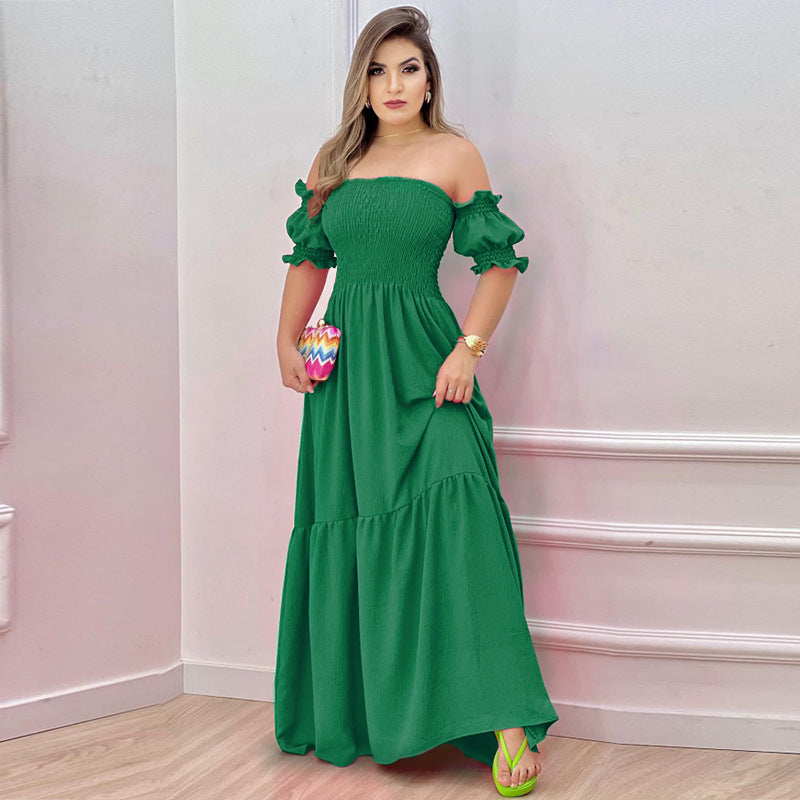 Damen Luftiges Maxikleid mit schulterfreiem Design und Rüschendetails Drune