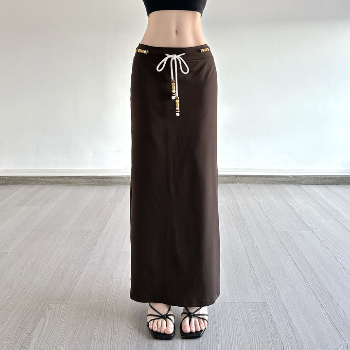 Damen Langer Jersey-Rock mit verstellbarem Bund und verspielten Akzenten Drune