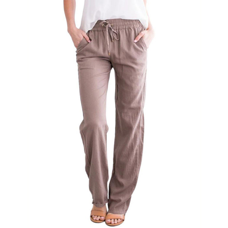 Damen nan leichte Leinenhose mit elastischem Bund und weitem Bein Drune