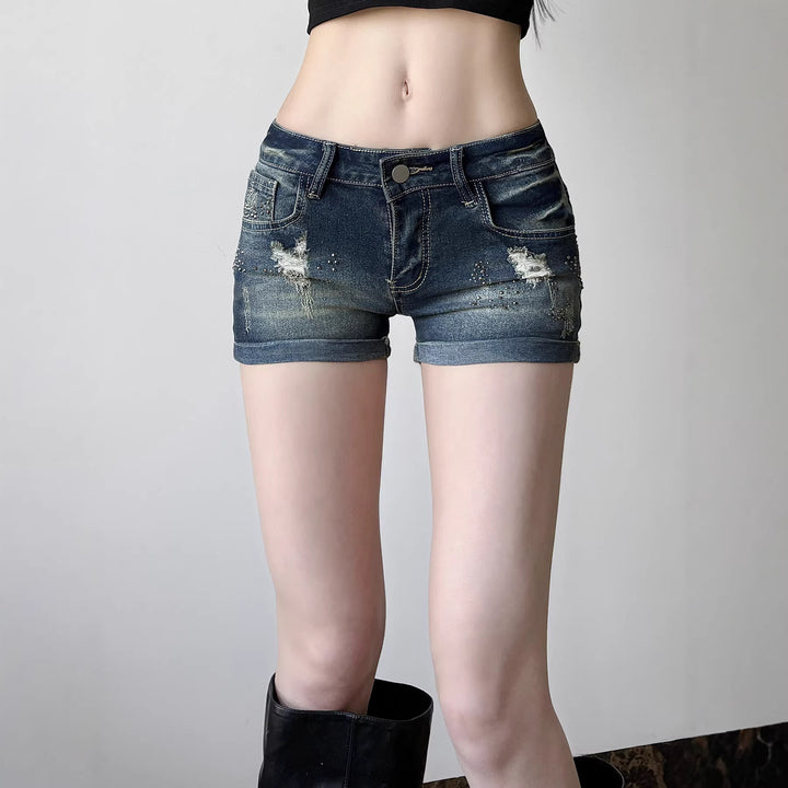 Damen Jeans-Shorts mit funkelnden Akzenten und modischem Design Drune