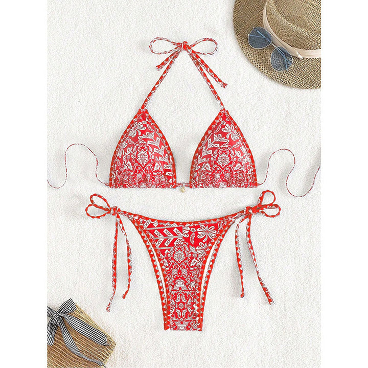 Damen Triangel-Bikini mit verspieltem Bindeband und eleganter Musterung Drune
