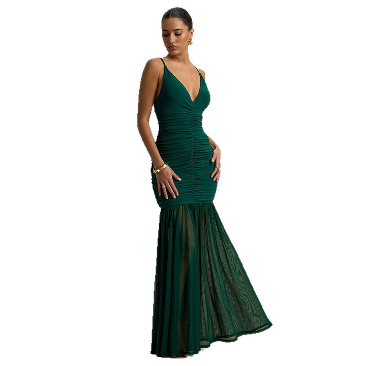 Damen Elegantes bodenlanges Kleid mit raffinierten Rüschendetails Drune