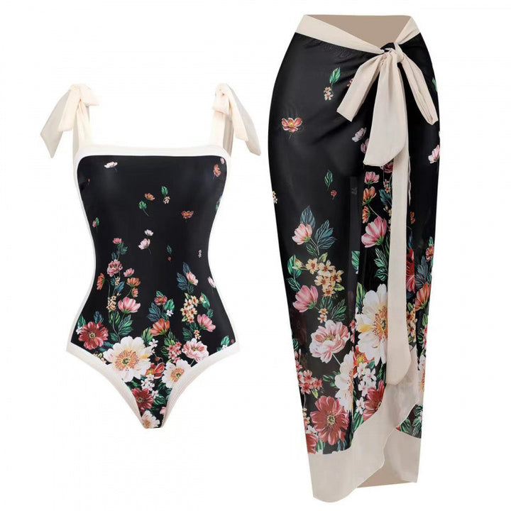 Damen Einteiliger Badeanzug mit stilvollem Wickelrock und modischem Muster Drune