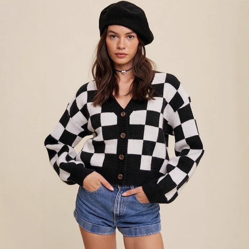 Damen Karierten Strickjacke Drune