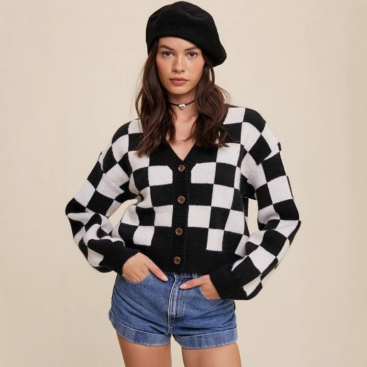 Damen Karierten Strickjacke Drune