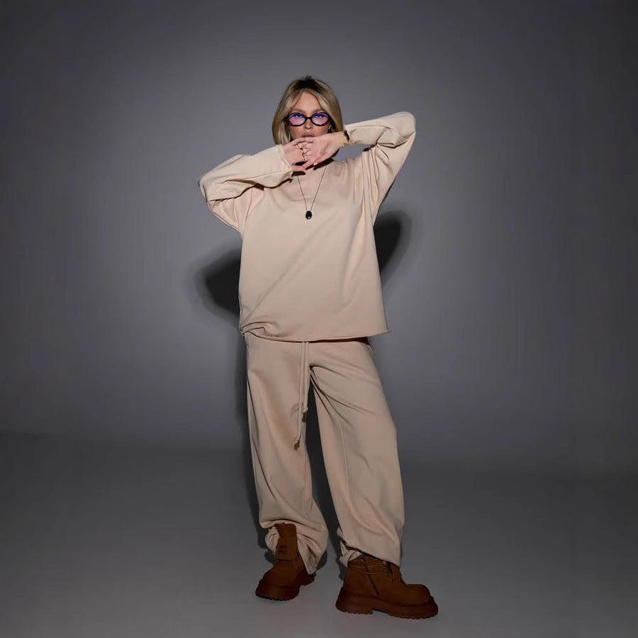 Damen stilvolles Sweat-Set mit lässigem Schnitt und elastischen Kordelzügen Drune