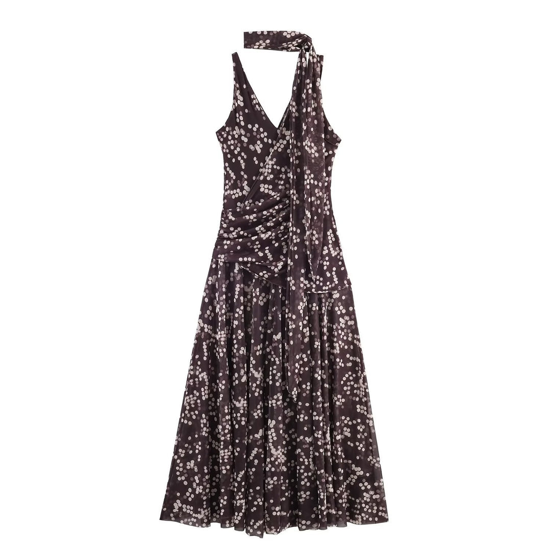 Damen Maxikleid mit floralem Rüschenversatz und elegantem V-Ausschnitt Drune