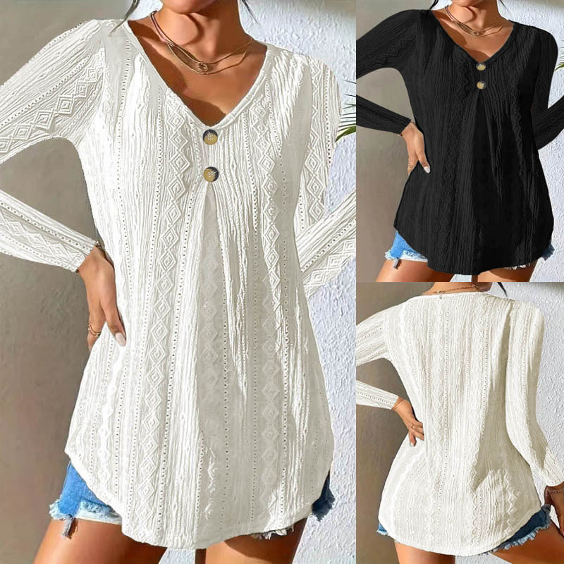 Damen Langarmshirt mit strukturiertem Design und modischen Knopfdetails Drune