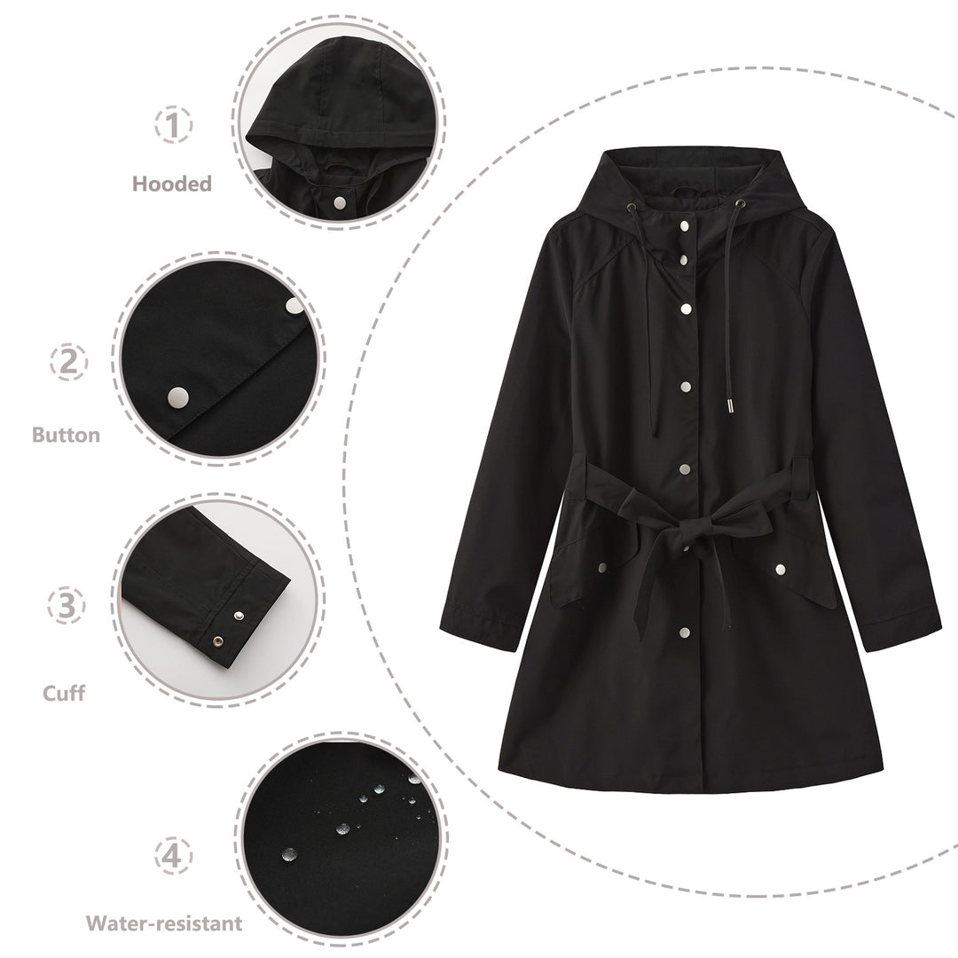 Damen modische Outdoorjacke mit Gürtel und Kapuze Drune