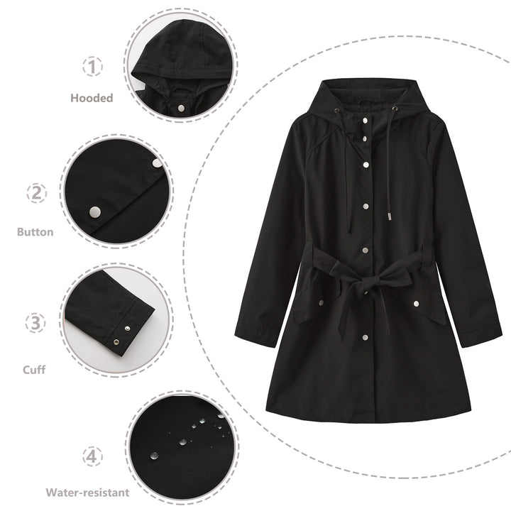 Damen modische Outdoorjacke mit Gürtel und Kapuze Drune