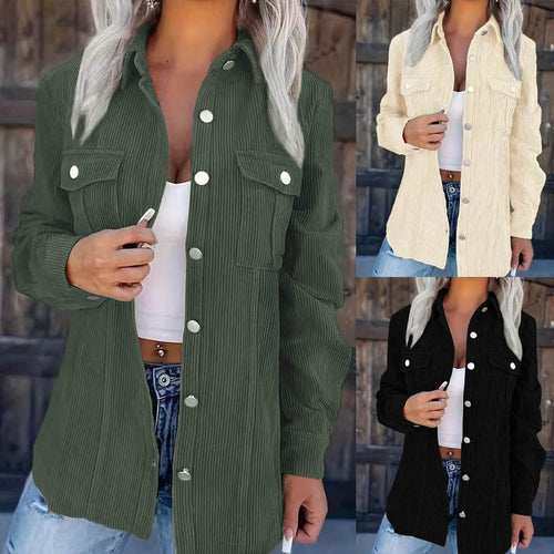 Damen Hemdblusenjacke aus feinem Strukturstoff mit aufgesetzten Taschen und Druckknopfverschluss Drune