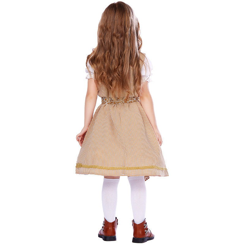 Damen nan traditionelles Trachtenkleid-Set mit geschnürtem Mieder, bestickter Puffbluse und abnehmbarer Schürze Drune