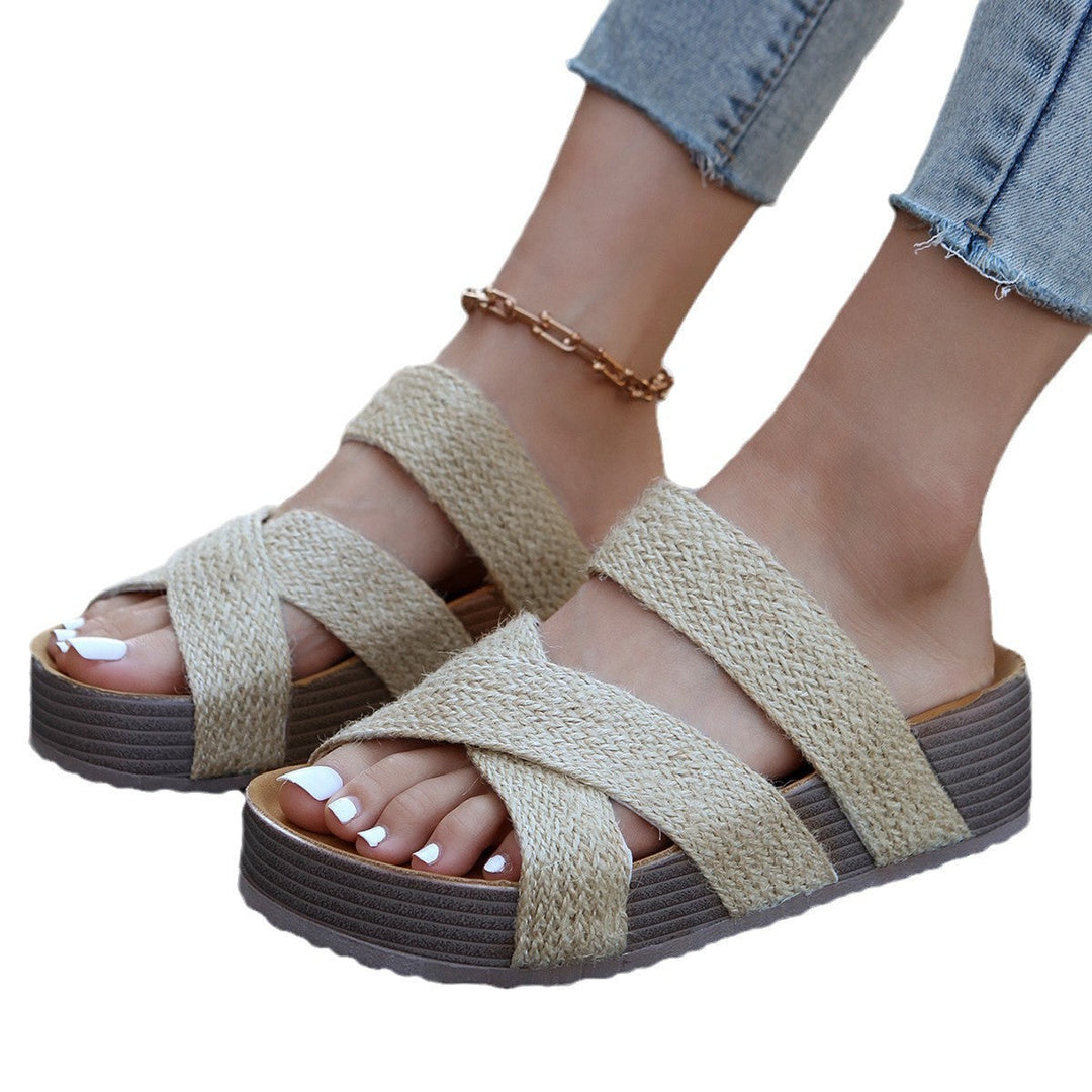 Damen bequeme Plattform-Sandalen mit geflochtenem Riemchendesign und rutschfester Sohle Drune