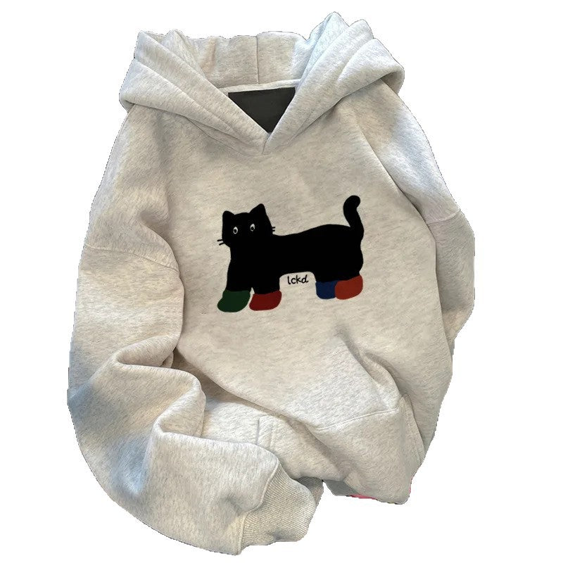 Damen Kapuzenpullover mit weitem Schnitt und kreativem Katzenmotiv Drune
