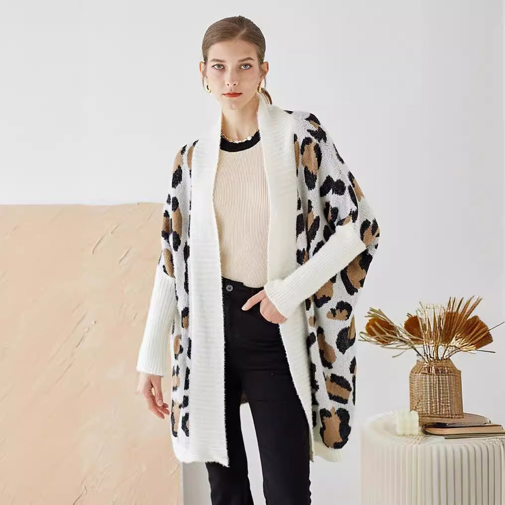 Damen Leichte Strickjacke mit modernem Leopardenmuster und offener Front Drune