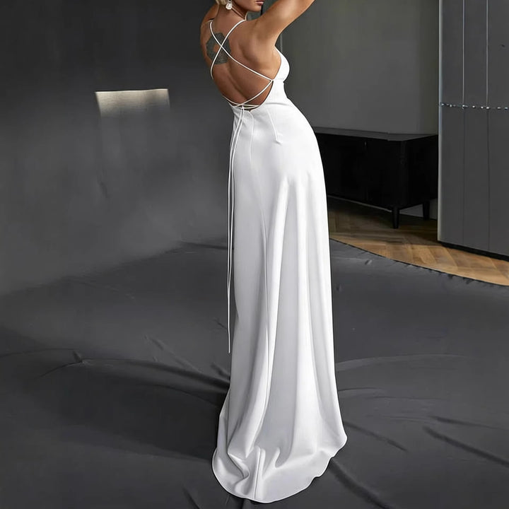 Damen Elegantes Abendkleid mit tiefem V-Ausschnitt und schulterfreien Trägern Drune