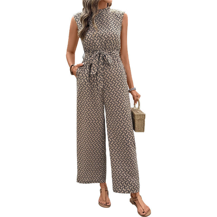 Damen eleganter Jumpsuit mit modernem Bindegürtel und floralem Print Drune