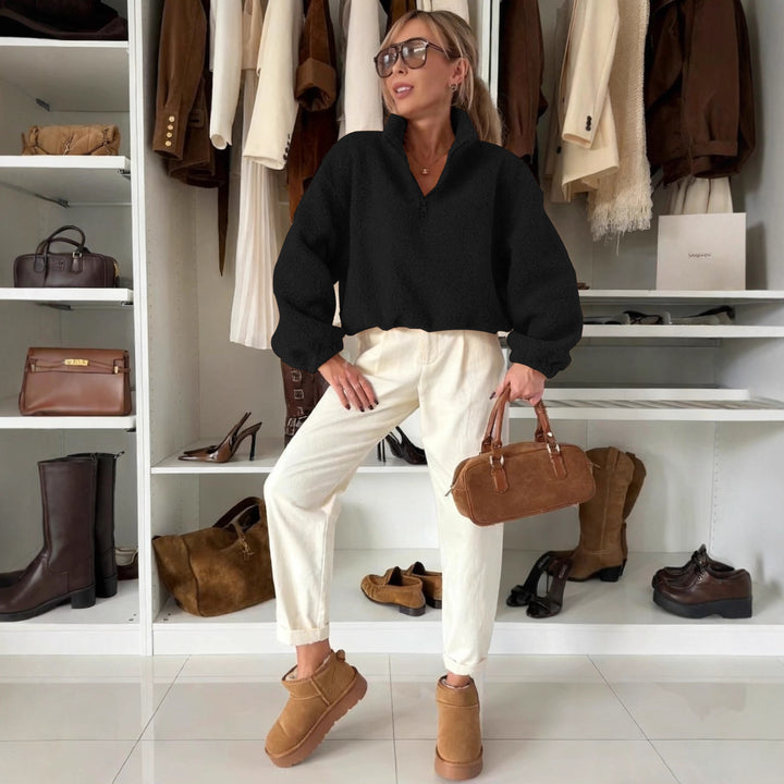 Damen lässiger Fleece-Pullover mit Stehkragen Drune