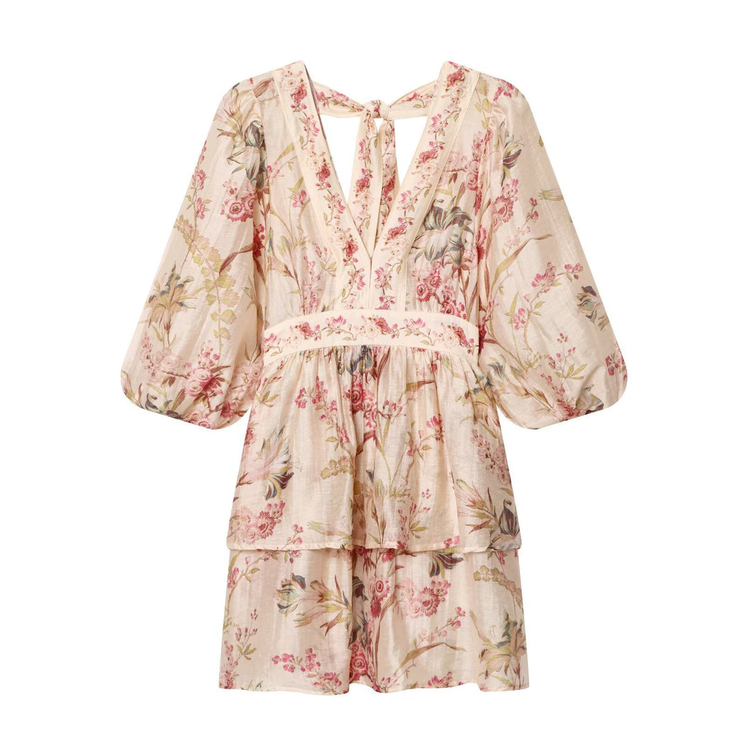 Damen Boho-Kleid mit voluminösen Ärmeln und romantischem Blumenmuster Drune