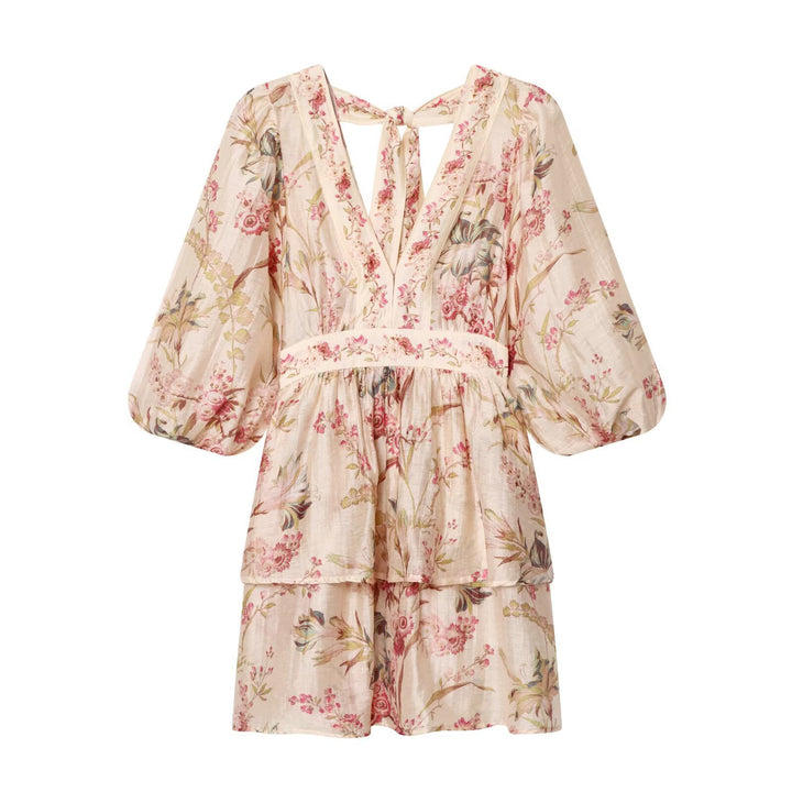 Damen Boho-Kleid mit voluminösen Ärmeln und romantischem Blumenmuster Drune