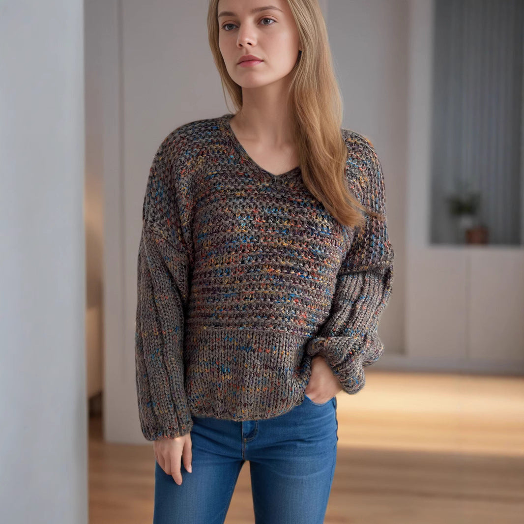 Damen lässiger Strickpullover mit weitem Schnitt und eleganten Ärmelabschlüssen Drune