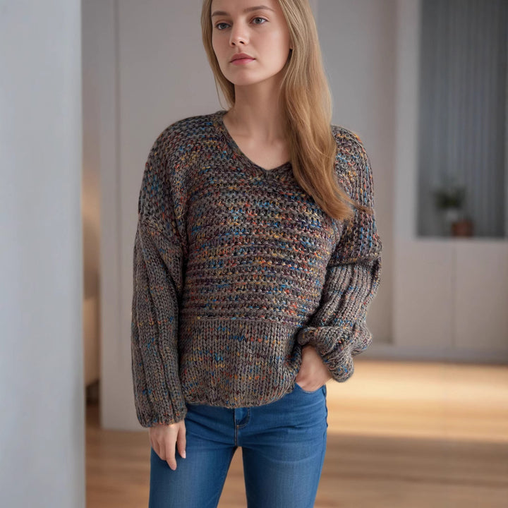 Damen lässiger Strickpullover mit weitem Schnitt und eleganten Ärmelabschlüssen Drune