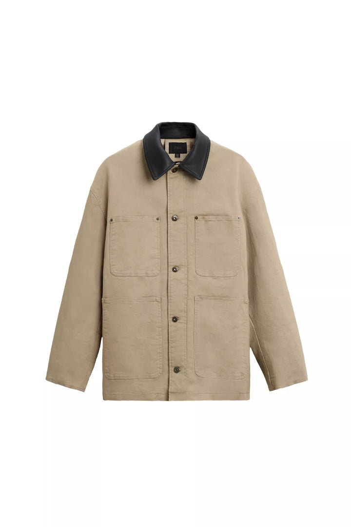Herren modische Utility-Jacke mit großen aufgesetzten Taschen und anpassbarem Kragen Drune