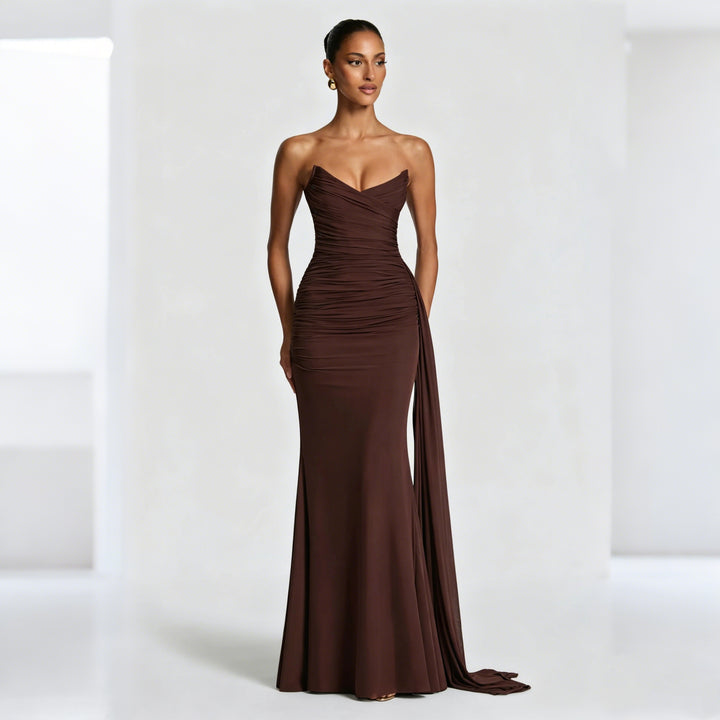 Damen Elegantes und figurbetontes Abendkleid mit asymmetrischen Drapierungen Drune