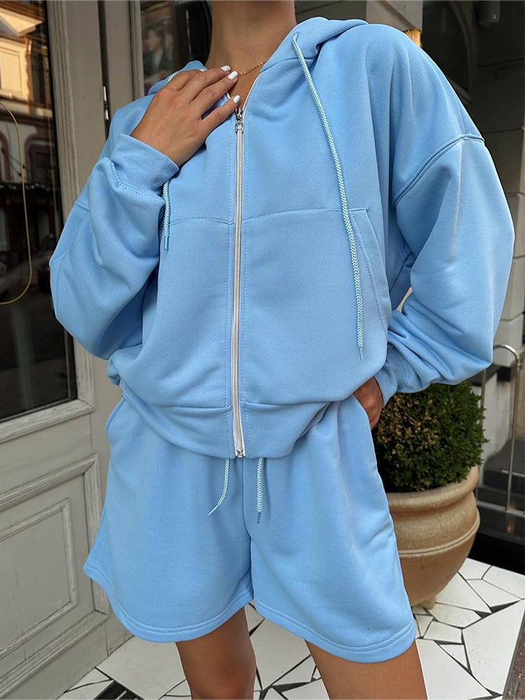 Damen sportliches Cropped Hoodie und Shorts Set Drune