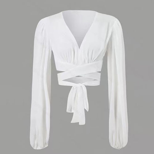 Damen Wickelbluse mit langem Arm und elegantem V-Ausschnitt Drune