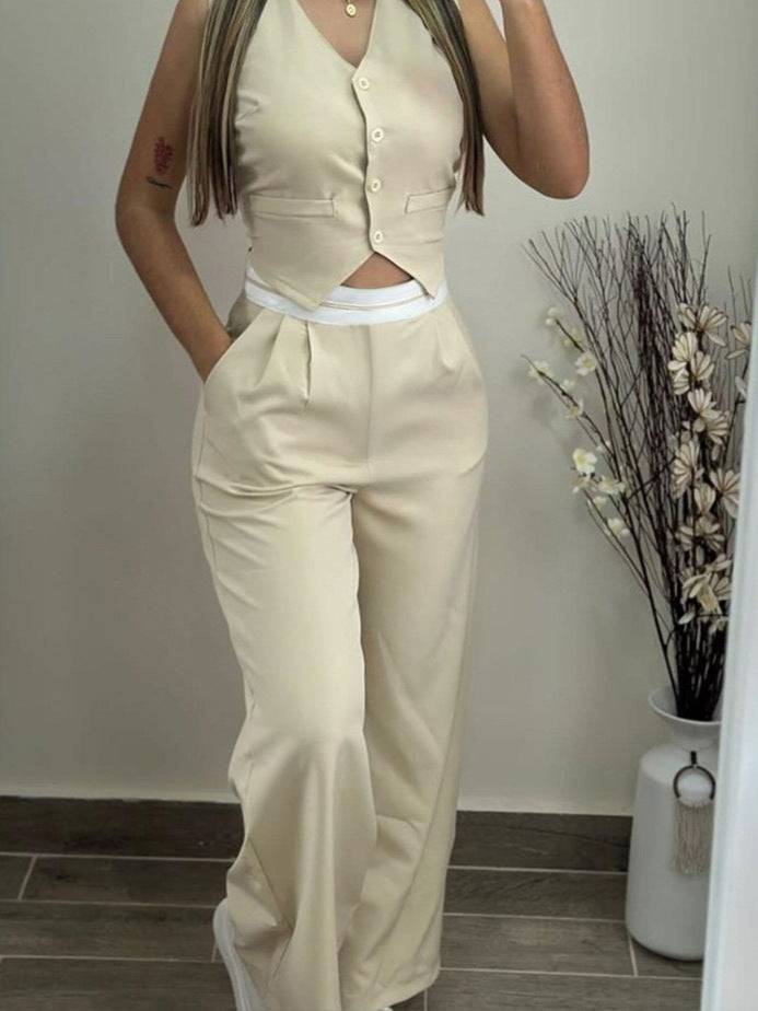 Damen elegantes Hochwasser-Hosenanzug-Set mit tailliertem Oberteil Drune