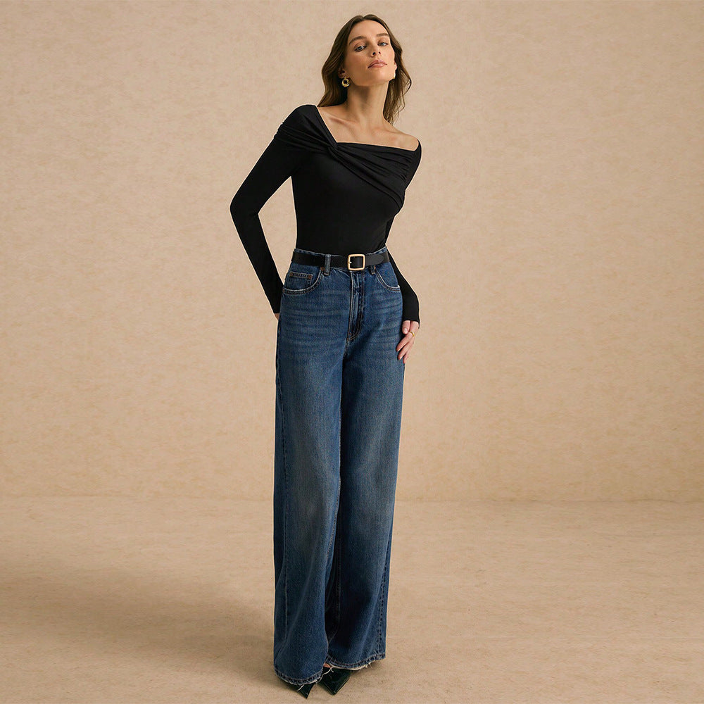 Damen Langarmshirt mit asymmetrischem Drapierungsdesign Drune