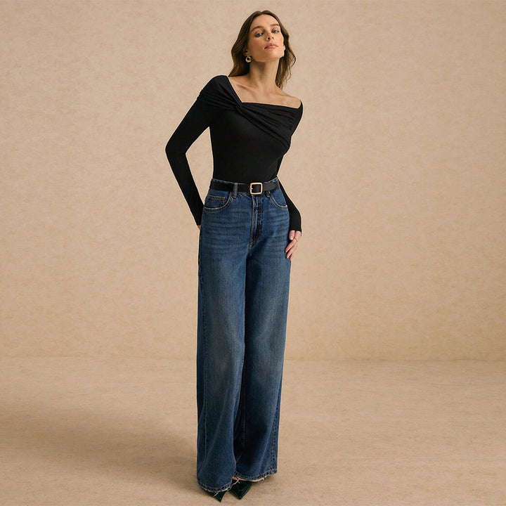 Damen Langarmshirt mit asymmetrischem Drapierungsdesign Drune