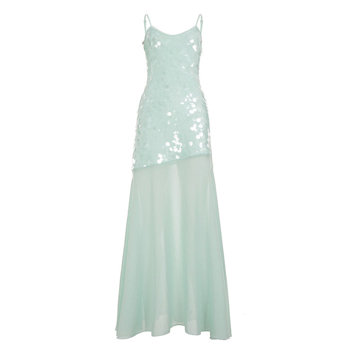 Damen schimmerndes ärmelloses Maxikleid mit funkelnden Pailletten Drune